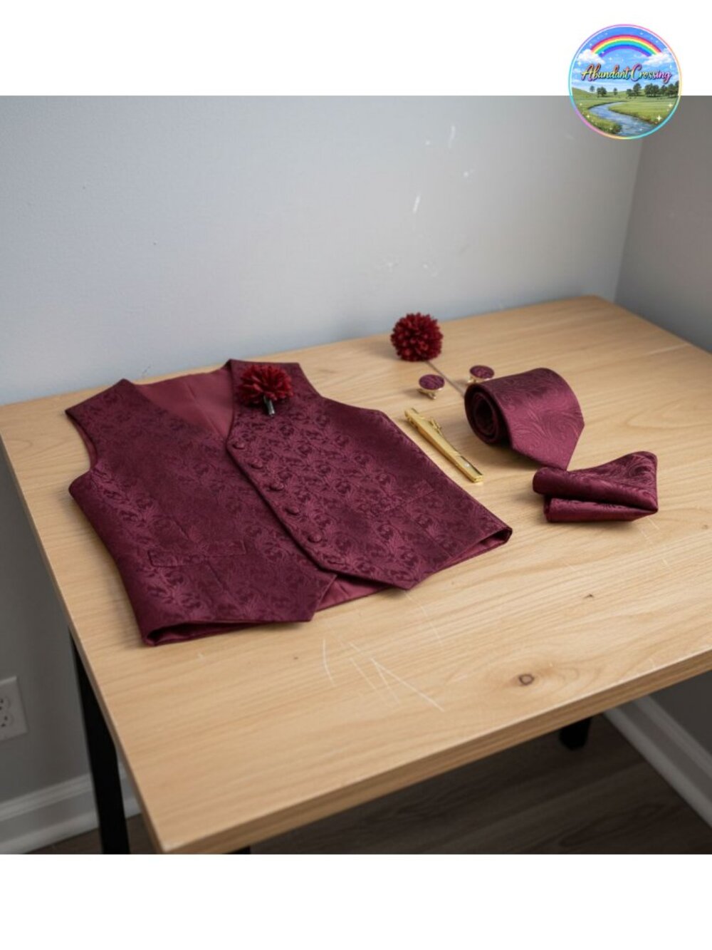 Men's Vest Tie Set Formal Wedding V-Neck Waistcoat Pocket Square Cufflinks